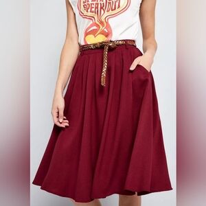 Modcloth Burgundy Midi Pleated Skirt Small